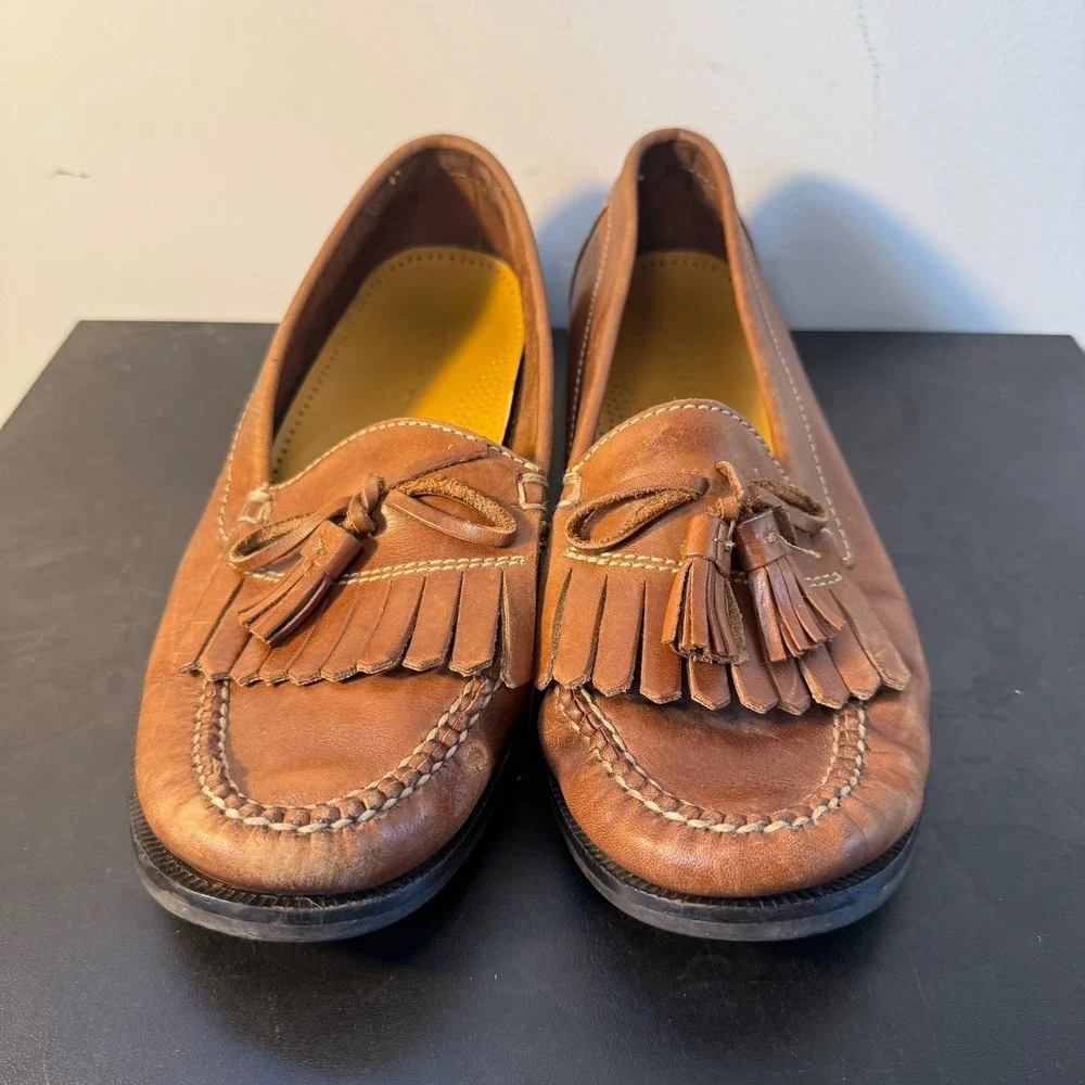 Cole Haan Tan‎ Leather Kiltie Tassel Loafers Shoes Mens Size 8 M Business Casual